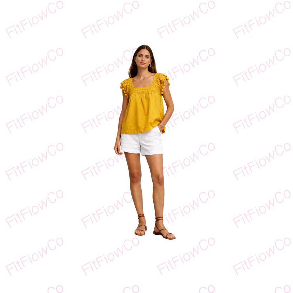 J.Crew Eyelet Tassel Trim Top Mustard Yellow Cotton Size 4